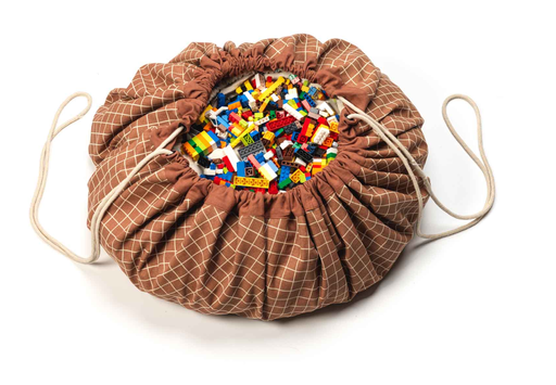 [452218] Play & Go | Opbergzak/Speeltapijt Original Organic Grid Brown Ø140cm