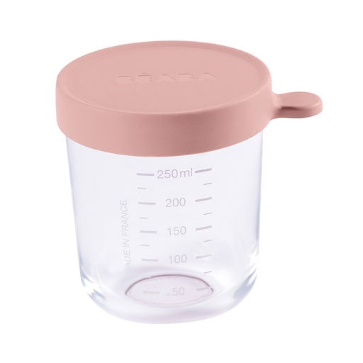 [338073] Beaba | Bewaarpotje met Maatverdeling Glas/Siliconen Dark Pink 250ml