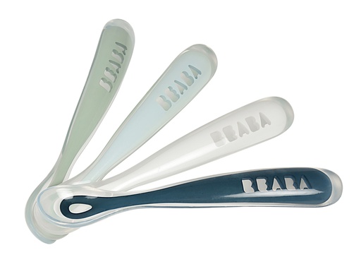 [388821] Beaba | Lepel 1ste Leeftijd Soft Wit/Groen/Blauw +4m 4-delig