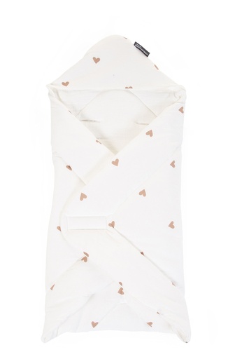 [401211] WIKKELDEKEN, Babywrapper, Hearts, universeel, aop hartjes motief jersey/ uni tetra, 75x75cm, kap voorgevormd