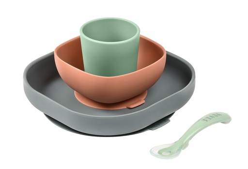 [442371] Beaba | Eetset Siliconen Blauw/Roze/Groen 4-delig 