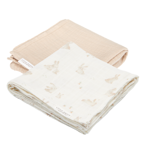 [469786] TETRA DOEK, 70x70cm, Swaddle, Newborn Naturals, baby bunny/beige, wit/ecru, uni/aop konijn, handdoek/luierdoek, 2st.