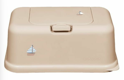 [478284] Funkybox | BOX, doos, Boat, beige, ecru, print boot, kunststof, vr vochtige doekjes, 13x9x22cm