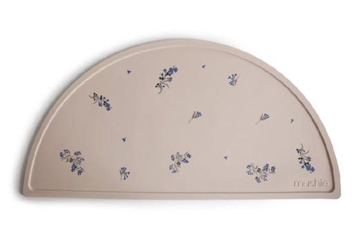 [401014] Mushie | Placemat Lilac Flowers Silicone Waterafstotend Ecru/Blauw