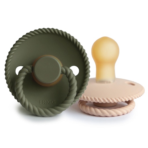 [451845] Frigg | Fopspeen Rope Croissant/Olive Rubber Speen Ortho/Physio T1 0-6m 2-pack