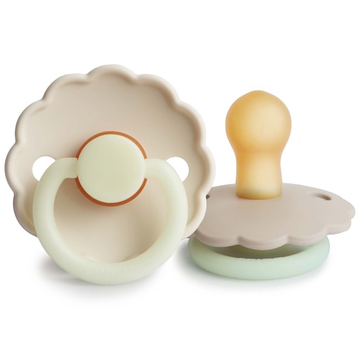 [453708] Frigg | Fopspeen Daisy Night Croissant/Cream Rubber Speen Ortho/Physio Glow in the Dark T1 0-6m 2-pack