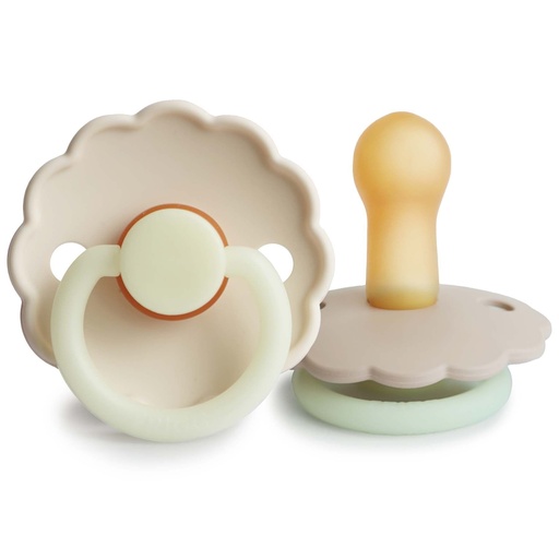 [453709] Frigg | Fopspeen Daisy Night Croissant/Cream Rubber Speen Ortho/Physio Glow in the Dark T2 6-18m 2-pack