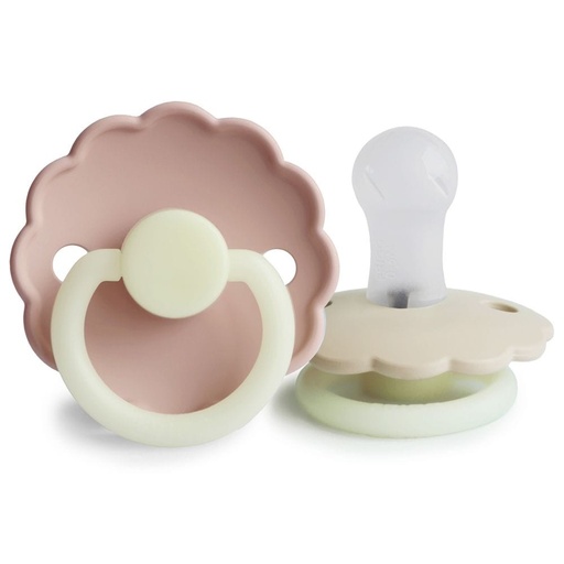 [453710] Frigg | Fopspeen Daisy Night Ortho/Physio Silicone Cream/Blush T1 0-6M 2-pack