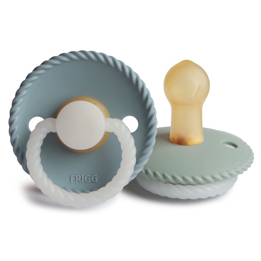 [454522] Frigg | Fopspeen Rope Latex Night Stone Blue/Sage T1 0-6m 2-pack