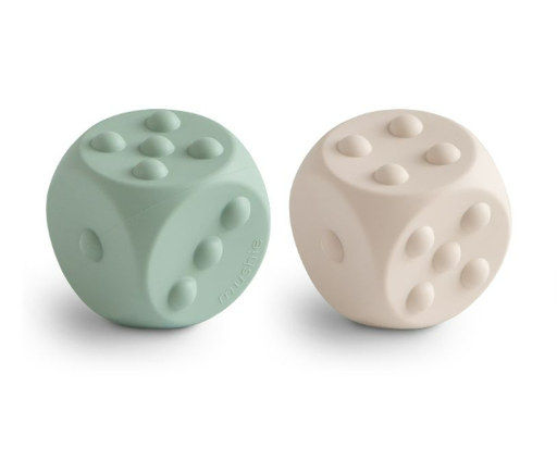[466440] Mushie | Educatief Speelgoed Press Toy Dice Cambridge Blue/Shifting Sand Blauw/Ecru 2-pack