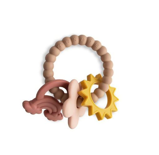 [477389] Mushie | Bijtring Teether Ring Nature Siliconen  Geel/Roze/Ecru +3m