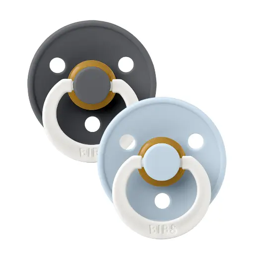 [399321] Bibs | Fopspeen T1 Glow Latex Rond Iron/Baby Blue 0-6m 2-Pack