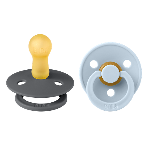 [431411] Bibs | Fopspeen Latex Rond Iron/Baby Blue 6-18M T2 2-pack