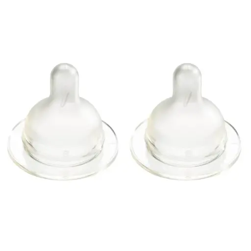 [134425] Difrax | Zuigspeen Wide Medium 1 Gaatje Transparant Siliconen vr Fles Wide 3m+ 2-pack