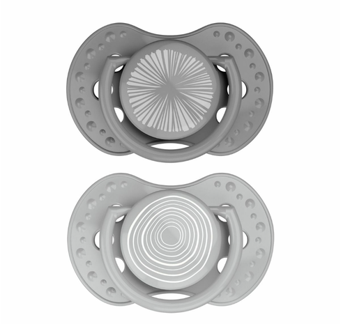 [482815] Difrax | Fopspeen Harmony Light Grey/Dark Grey LOVI Collection Dynamic Ortho/Physio 0-3m 2-pack
