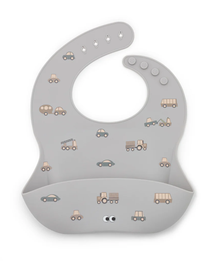 [441768] Noui Noui | Slabbetje met Kruimelvanger Little Wheels Siliconen Grijs