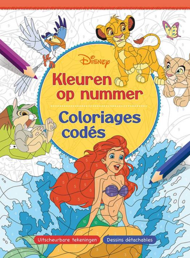 [474707] Deltas | Boek Kleuren Op Nummer Disney  De Kleine Zeemeermin/Stamper/The Lion King Kleurboek