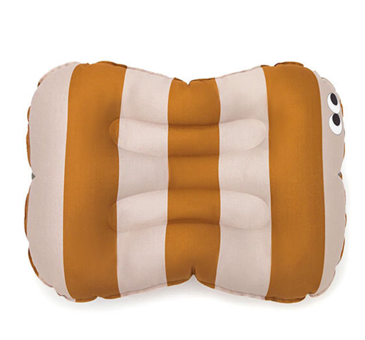 [451084] STOELVERHOGER, Seat Cushion, Stripes mustard/nude, vinyl, bevestiging met riem, opblaasbaar zitkussen