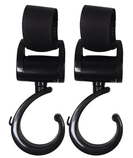[454784] TASSENHAAK, Stroller hooks, black, kunststof, 2 stuk(s), eenvoudig te bevestigen door middel van klittenband