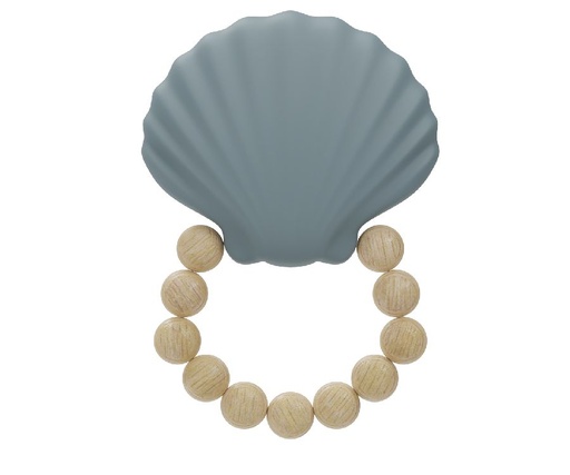 [481616] Label Label | Bijtring Shell Blue Hout/Siliconen +0m