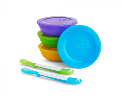 [258466] Munchkin | Bewaarpotje Love-a-Bowls Kunststof + 2 lepels 4-pack