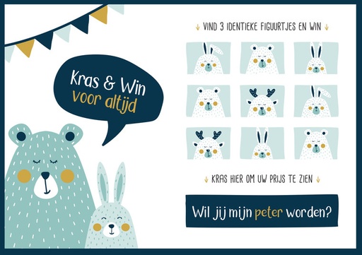 [337255] Minimou | Kraskaart "Wil jij mijn Peter worden?" Golden Bear 21x15cm