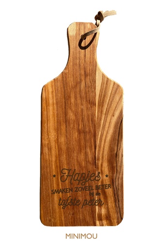 [458605] SNIJPLANK, Tapasplank met koord, tekst "Hapjes smaken zoveel beter bij mijn tofste peter", hout, 1 stuk(s)